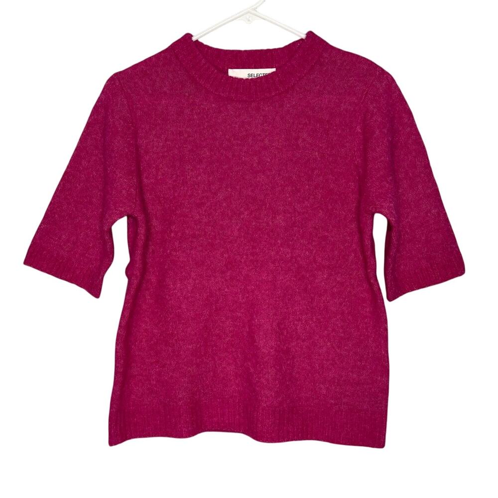Selected Femme Short Sleeved‎ Wool Blend Top Magenta Size Small